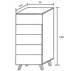 Pegane Chiffonnier, meuble de rangement coloris chêne cambrian, effet textile - Longueur 60 x Profondeur 37,80 x hauteur 118,50 cm