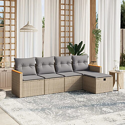 vidaXL Salon de jardin avec coussins 5pcs mélange beige résine tressée 