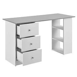 Helloshop26 Bureau table de bureau poste de travail informatique avec 3 tiroirs bois mélaminé 120 cm blanc et gris 03_0004710 