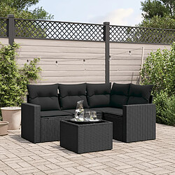 vidaXL Salon de jardin 5 pcs avec coussins noir résine tressée 