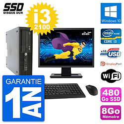 PC HP Z210 SFF Ecran 22" Intel Core i3-2100 RAM 8Go SSD 480Go Windows 10 Wifi - Occasion