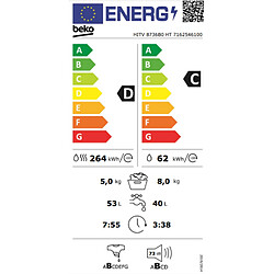 Lave-linge séchant intégrable 8/4kg 1400 tours/min - HITV8736B0HT - BEKO