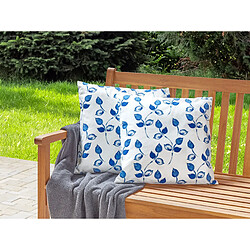 Beliani Lot de 2 coussins d'extérieur à motif de feuilles blanc et bleu 45 x 45 cm TORBORA