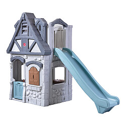 STEP2 Enchanting Adventures | Maisonnette de Jardin avec Toboggan gris et bleu | Maisonnette Plastique Deux Niveau unisex | Maisonnette de Jardin en Plastique avec Porte et Fenêtre 