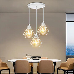 Stoex Plafonnier Rétro À 3 Lumières Blanc Suspension Luminaire Vintage D'Intérieur Suspension Lustre E27 Cage en Métal