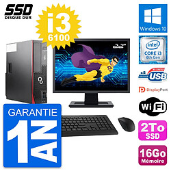 PC Fujitsu D556 DT Ecran 22" Intel Core i3-6100 RAM 16Go SSD 2To Windows 10 Wifi - Occasion