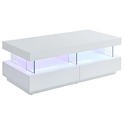 Avis Vente-Unique Table basse 2 tiroirs et 2 niches avec LEDs - MDF et verre trempé - Blanc laqué - FABIO II