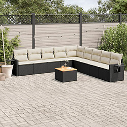 vidaXL Salon de jardin 10 pcs avec coussins noir résine tressée 