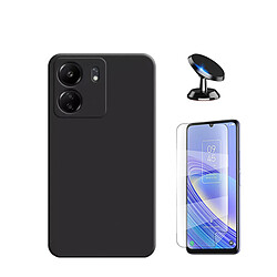 Kit de film en verre trempé de la couverture 5D + couvercle de silicone liquide + SuppOrt Magnétique Phonecare pour Xiaomi Redmi 13C - le noir