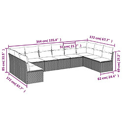 vidaXL Salon de jardin 10 pcs avec coussins marron résine tressée pas cher