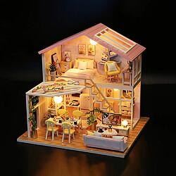 Acheter DIY Kit Dollhouse Miniature avec des Meubles Kits 3D En Bois Miniature Maison-2 Histoires Miniature Poupées Maison Chalet Bâtiment Modèle