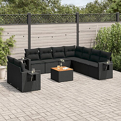 vidaXL Salon de jardin 10 pcs avec coussins noir résine tressée 