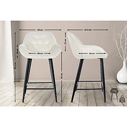 Decoshop26 Lot de 2 tabourets de bar chaises hautes assise effet capitonnée en velours crème et métal noir 10_0004163