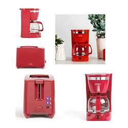 Livoo Cafetière Electrique 800W 12-tasses-Classique ROUGE + Grille-pain 750W ROUGE 2 fentes 7 positions 