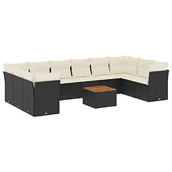 vidaXL Salon de jardin 11 pcs avec coussins noir résine tressée