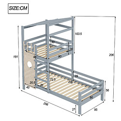 Acheter KOMHTOM Gris 90x200 lits superposés pour enfants avec toit lit supérieur en bois massif avec cadre à Lattes