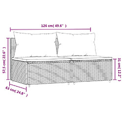 vidaXL Canapés centraux de jardin et coussins 2pcs Noir Résine tressée pas cher