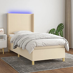 vidaXL Sommier à lattes de lit matelas et LED Crème 100x200 cm Tissu