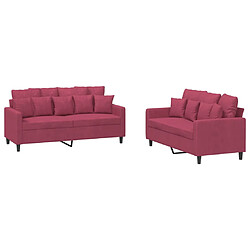 vidaXL Ensemble de canapés 2 pcs avec coussins Rouge bordeaux Velours