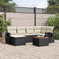 vidaXL Salon de jardin 7 pcs avec coussins noir résine tressée 