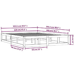 vidaXL Cadre de lit Marron miel 120x200 cm Bois massif pas cher