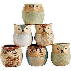 BESTA 2.5 Inch Owl Pot Ceramic Flowing Glaze Base Serial Set Succulent Plant Pot Cactus Plant Pot Flower Pot Container Planter Bonsai Pots with A Hole Gift Idea 6 in Set