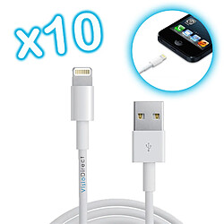 Visiodirect Lot de 10 cables USB de charge blanc pour iPhone 5