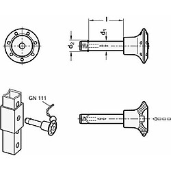 Ganter la norme léments Boulon connecteur avec sécurité Axial CliquetBoulonsAcierAcier galvanisé diamètre: 6mm bleu passivé, 1pièce, noir, GN 114.2-6-50