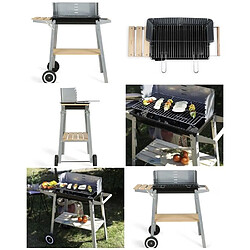 Livoo Barbecue charbon finition bois Sur Pieds ou de Table Gris + Bois Poignées intégrées, pare-vent amovible