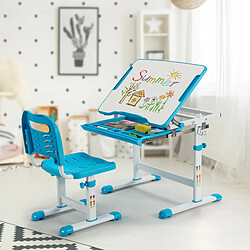 Helloshop26 Bureau enfant à hauteur réglable inclinable 0-45° ensemble table et chaise avec plateau 1 tiroir et crochet en métal bleu 20_0008003