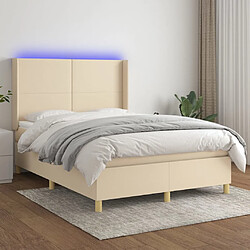 vidaXL Sommier à lattes de lit matelas et LED Crème 140x200 cm Tissu 