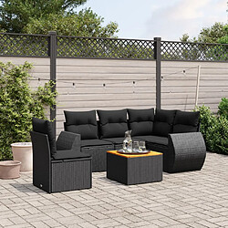 vidaXL Salon de jardin 6 pcs avec coussins noir résine tressée 