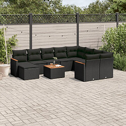 vidaXL Salon de jardin 11 pcs avec coussins noir résine tressée 