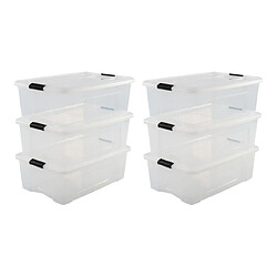 Iris Ohyama, Lot de 6 boîtes de Iris Ohyama, Lot de 6 boîtes de rangement, 30 L, avec clips, empilable, salon, chambre, garage - New Top Box NTB-30 - Transparent