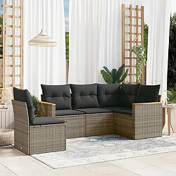 vidaXL Salon de jardin 5 pcs avec coussins gris résine tressée 