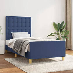 vidaXL Cadre de lit sans matelas avec tête de lit bleu 90x190cm tissu