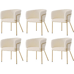 ComfortXL Fauteuil en Fausse Fourrure, Lot de 6, Chaise de Salon et Salle à Manger, Pieds Métalliques, Beige