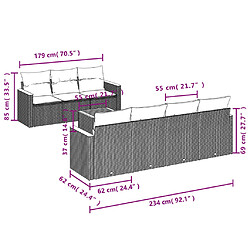 Acheter vidaXL Salon de jardin 8 pcs avec coussins noir résine tressée