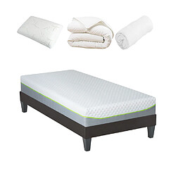 Olympe Literie Pack Anthea Pack Prêt à dormir ANTHEA 90x190 cm | Matelas Mémoire de forme + Sommier + Accessoires