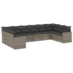 vidaXL Salon de jardin avec coussins 10 pcs gris résine tressée