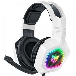 General Casque de jeu avec microphone, casque supra-auriculaire avec lumière LED RVB, compatible avec PS4 PS5 Xbox PC portable, bandeau à réglage automatique, micro antibruit, surround stéréo(Blanc) 