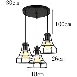 Avis Stoex Lustre Suspension Vintage 3 E27 Lampes Abat-jour Cage en Métal Luminaire Plafo