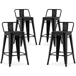 ICONIK INTERIOR Lot de 4 tabourets de bar avec dossier - Design industriel - 60cm - Nouvelle édition - Stylix Noir