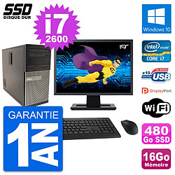 PC Tour Dell 790 MT Ecran 19" Intel i7-2600 RAM 16Go SSD 480Go Windows 10 Wifi · Occasion 