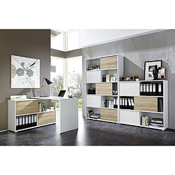 Acheter Bureau design en bois avec portes coulissantes L120 cm SLIDE - Blanc/Chêne