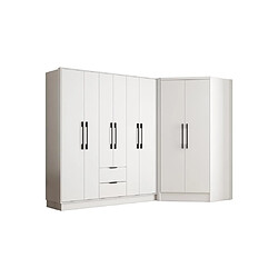 Avis Vente-Unique Armoire d'angle 8 portes et 2 tiroirs - L263 cm - Blanc - FEOVA