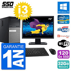 PC Tour Dell 9010 Ecran 19" Intel i3-2120 RAM 32Go SSD 120Go Windows 10 Wifi - Occasion