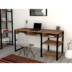 Vente-Unique Bureau industriel avec rangements - Naturel et noir - RALEIGH Bureau en aggloméré et métal Emro