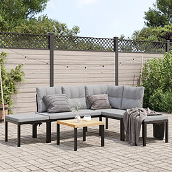 vidaXL Salon de jardin avec coussins 5 pcs noir acier enduit de poudre 