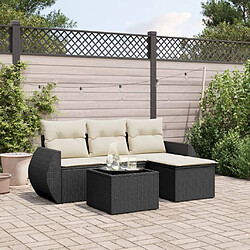 vidaXL Salon de jardin 5 pcs avec coussins noir résine tressée 